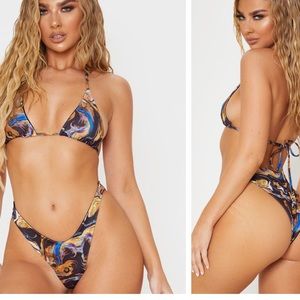 Black Acid Print Upside Down Triangle Bikini